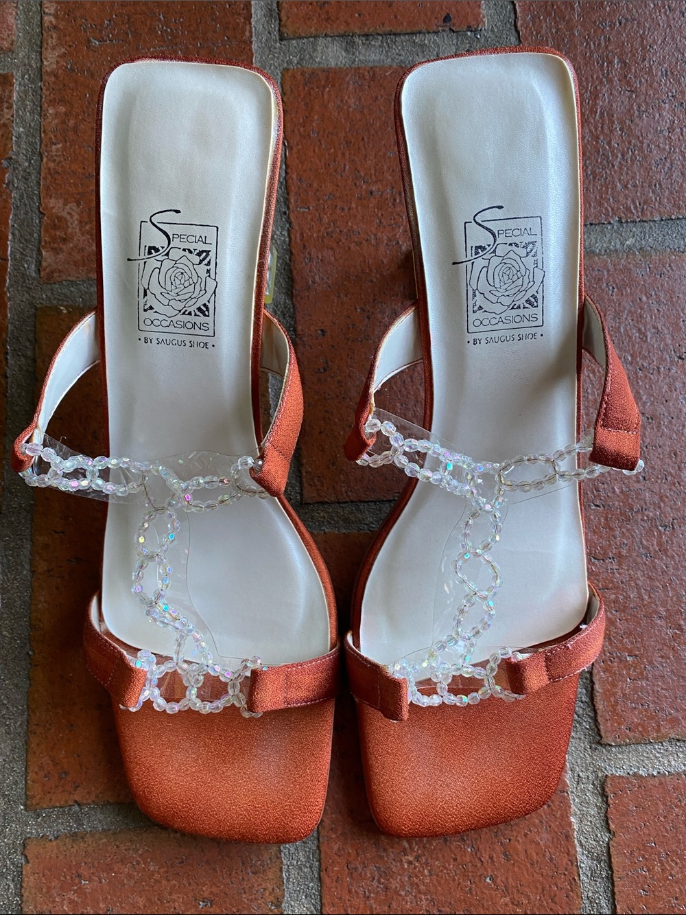 Special Occasions by Saugus Shoe Orange Beaded Slide Heels